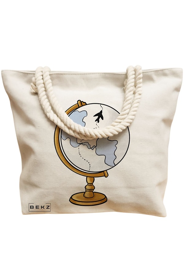 Geanta Canvas Tote pentru femei Travel Girl 17, 40x51 cm, Bej, BEKZ® 12 40x51 cm