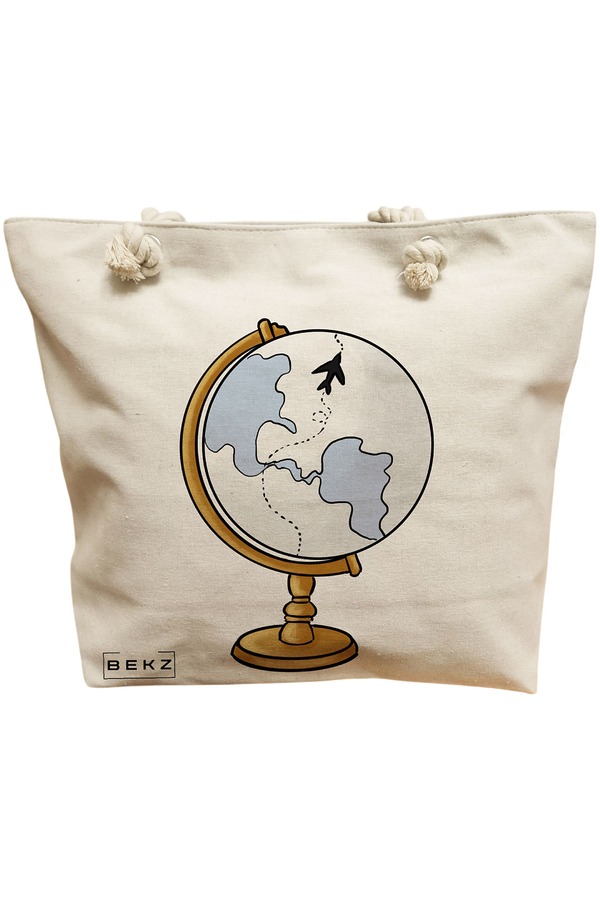 Geanta Canvas Tote pentru femei Travel Girl 17, 40x51 cm, Bej, BEKZ® 11 Geanta Canvas Tote pentru femei Travel Girl 17