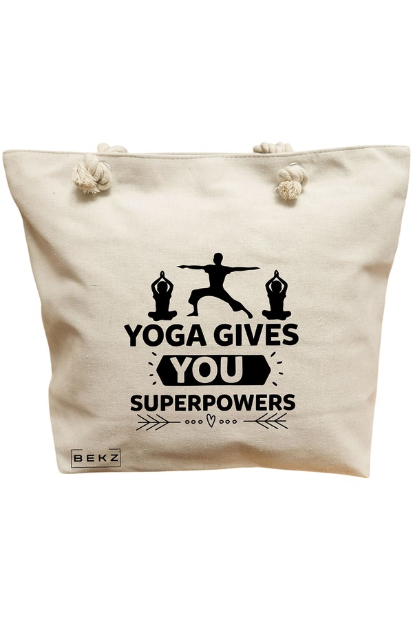 Geanta Canvas Tote pentru femei Yoga gives you super powers, 40x51 cm, Bej, BEKZ® 11 Geanta Canvas Tote pentru femei Yoga gives you super powers
