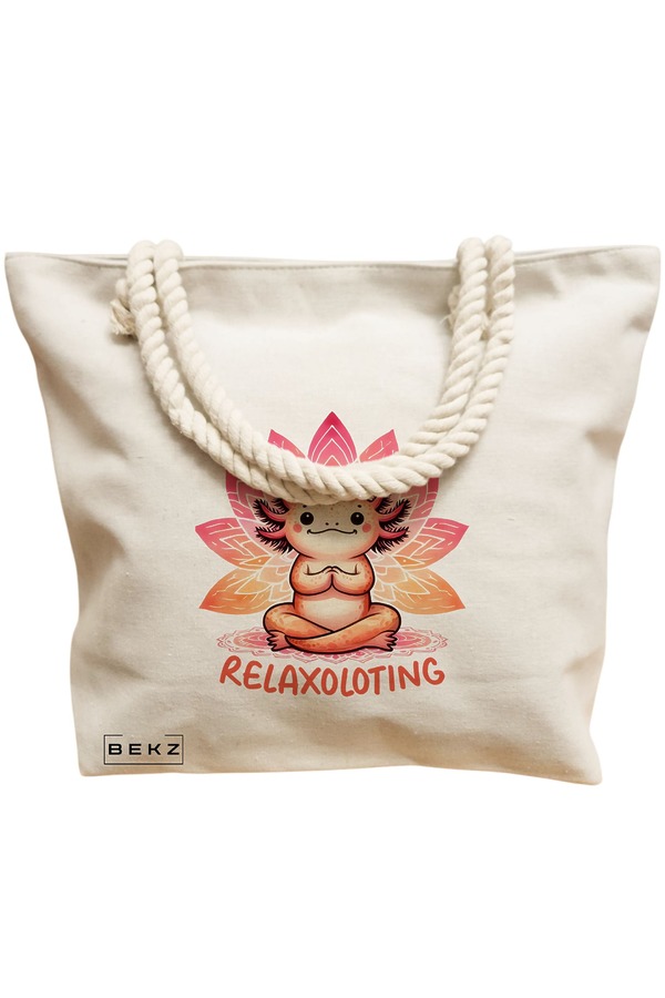 Geanta Canvas Tote pentru femei Yoga Relaxoloting, 40x51 cm, Bej, BEKZ® 12 40x51 cm