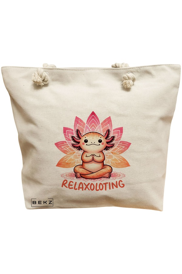 Geanta Canvas Tote pentru femei Yoga Relaxoloting, 40x51 cm, Bej, BEKZ® 11 Geanta Canvas Tote pentru femei Yoga Relaxoloting
