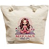 Geanta Canvas Tote pentru femei Yoga Keep calm and Om, 40x51 cm, Bej, BEKZ® 16 Geanta Canvas Tote pentru femei Yoga Keep calm and Om
