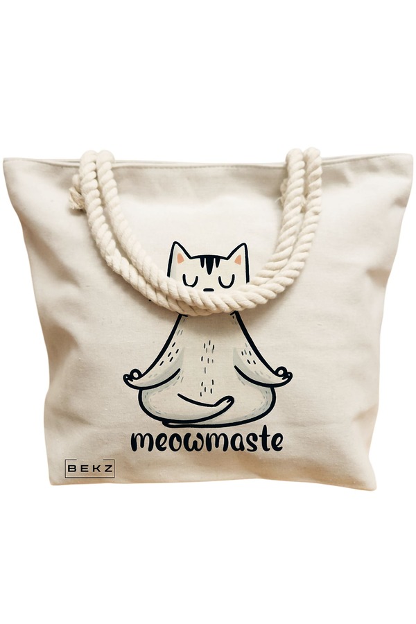Geanta Canvas Tote pentru femei Yoga Meowmaste, 40x51 cm, Bej, BEKZ® 12 40x51 cm