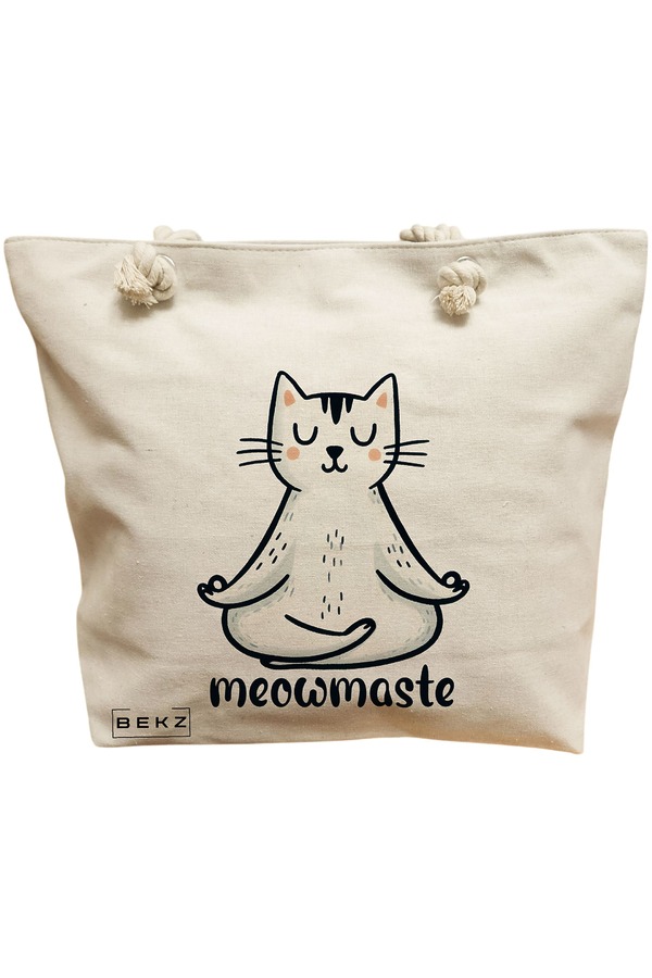 Geanta Canvas Tote pentru femei Yoga Meowmaste, 40x51 cm, Bej, BEKZ® 11 Geanta Canvas Tote pentru femei Yoga Meowmaste