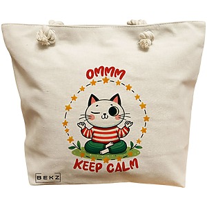 Geanta Canvas Tote pentru femei Yoga Ommm Keep Calm
