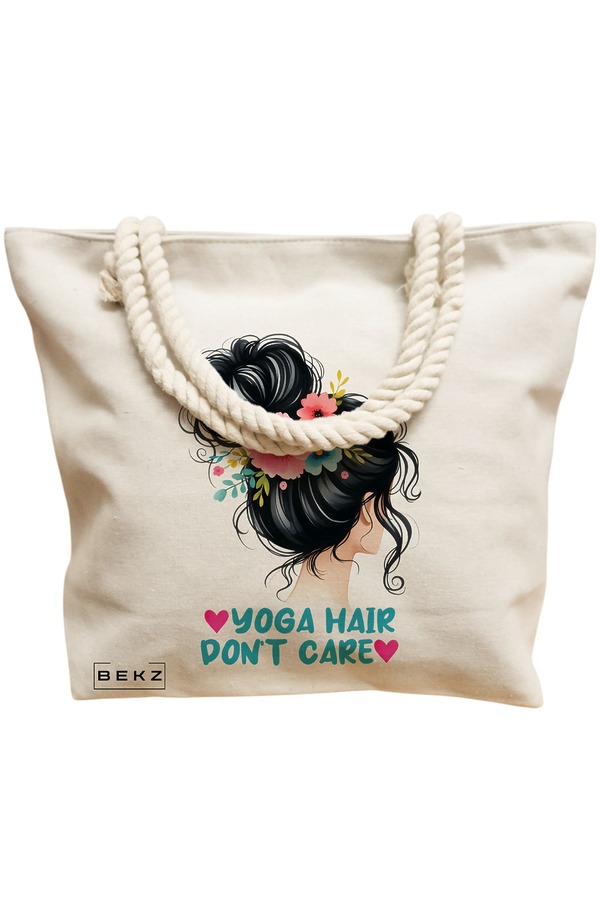 Geanta Canvas Tote pentru femei Yoga Hair don't care, 40x51 cm, Bej, BEKZ® 12 40x51 cm