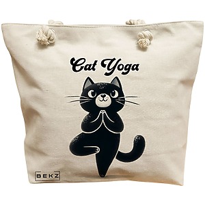 Geanta Canvas Tote pentru femei Yoga Cat
