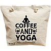 Geanta Canvas Tote pentru femei Yoga Coffee and Yoga, 40x51 cm, Bej, BEKZ® 16 Geanta Canvas Tote pentru femei Yoga Coffee and Yoga