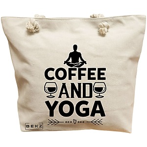 Geanta Canvas Tote pentru femei Yoga Coffee and Yoga