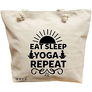 Geanta Canvas Tote pentru femei Yoga Eat Sleap Yoga Repeat