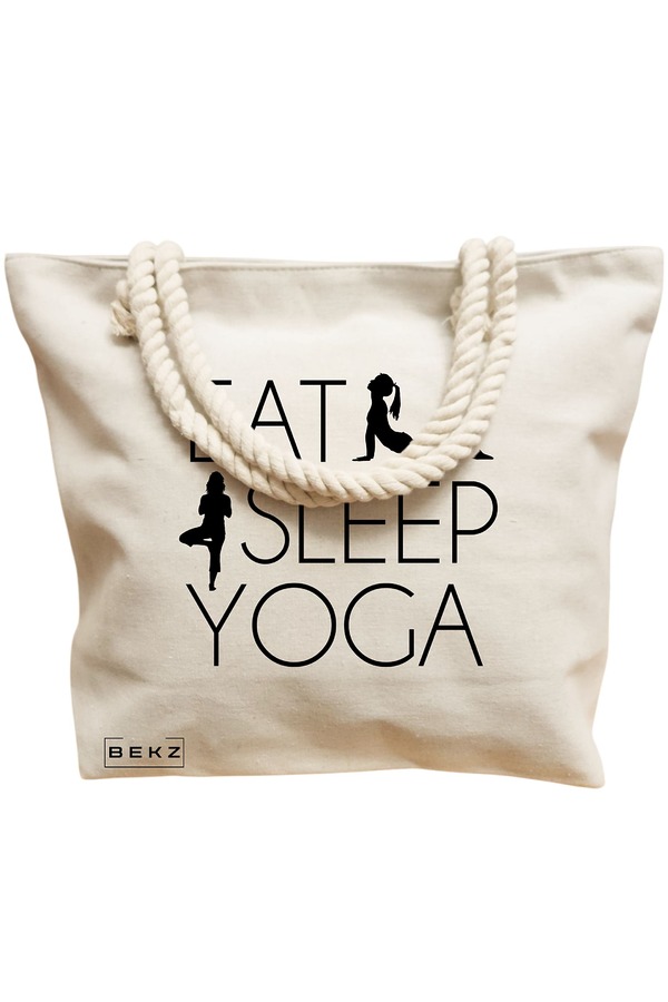 Geanta Canvas Tote pentru femei Yoga Eat Sleep Yoga, 40x51 cm, Bej, BEKZ® 12 40x51 cm