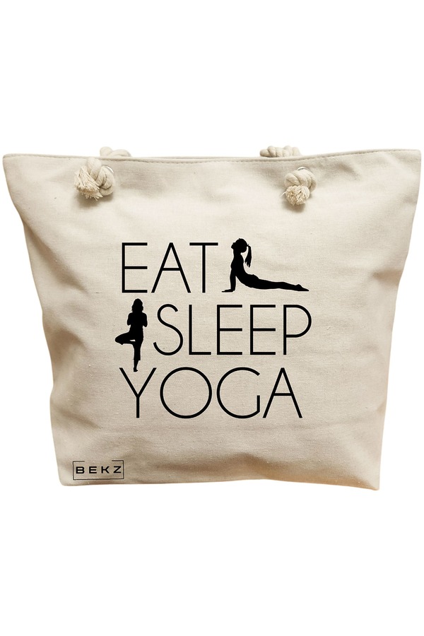 Geanta Canvas Tote pentru femei Yoga Eat Sleep Yoga, 40x51 cm, Bej, BEKZ® 11 Geanta Canvas Tote pentru femei Yoga Eat Sleep Yoga