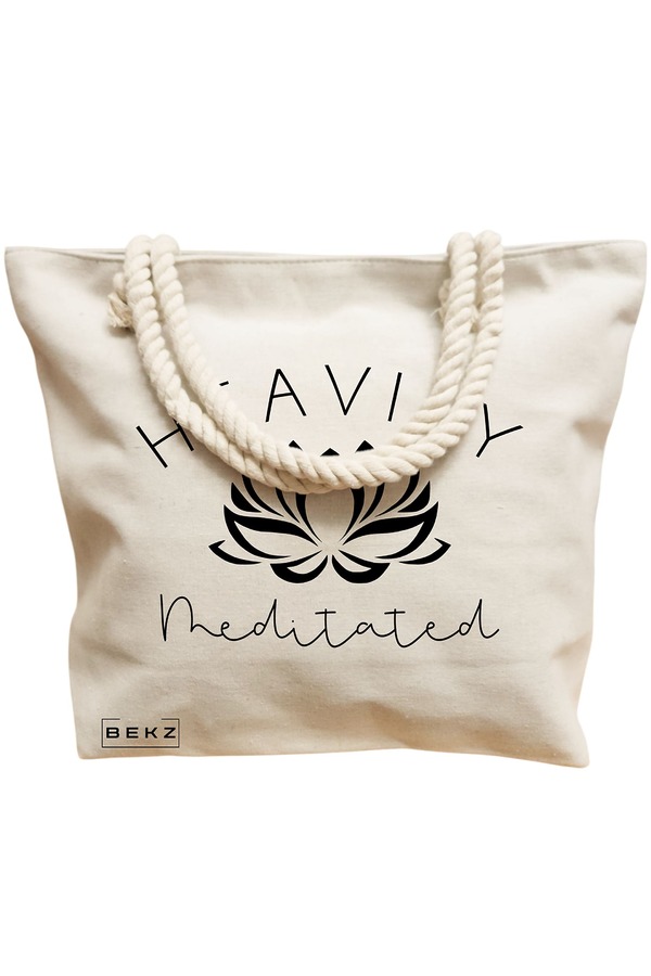 Geanta Canvas Tote pentru femei Yoga Havily Meditated, 40x51 cm, Bej, BEKZ® 12 40x51 cm
