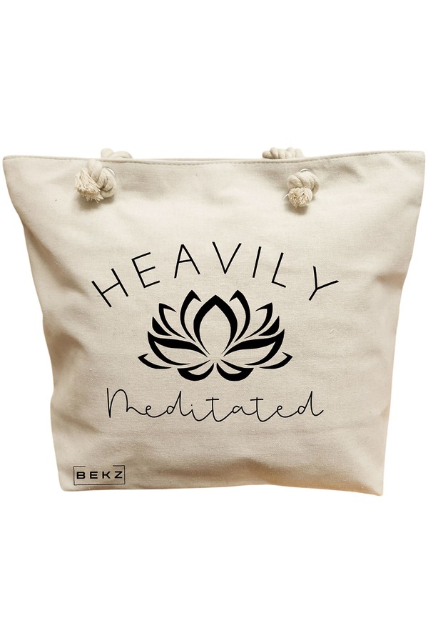 Geanta Canvas Tote pentru femei Yoga Havily Meditated, 40x51 cm, Bej, BEKZ® 11 Geanta Canvas Tote pentru femei Yoga Havily Meditated