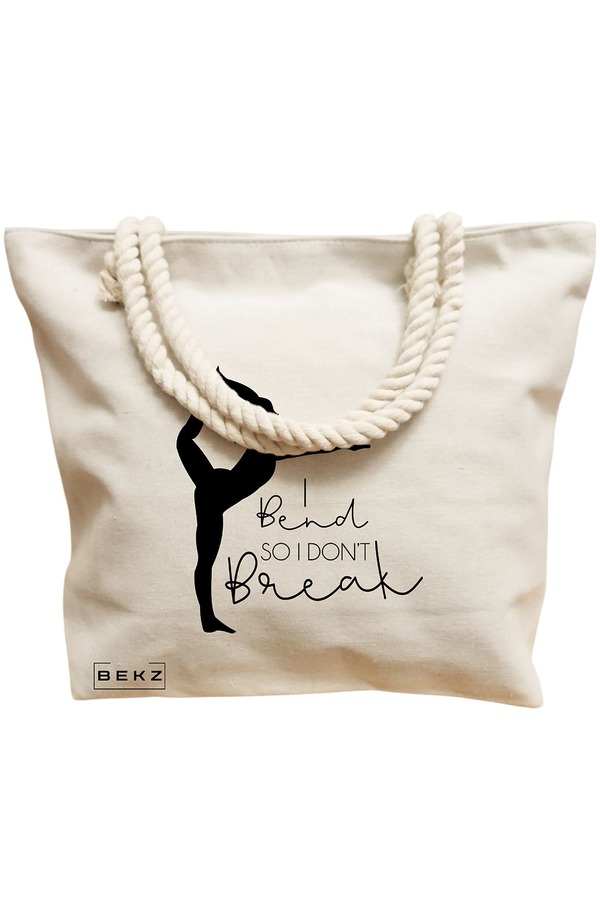 Geanta Canvas Tote pentru femei Yoga I bend so I don't break, 40x51 cm, Bej, BEKZ® 12 40x51 cm