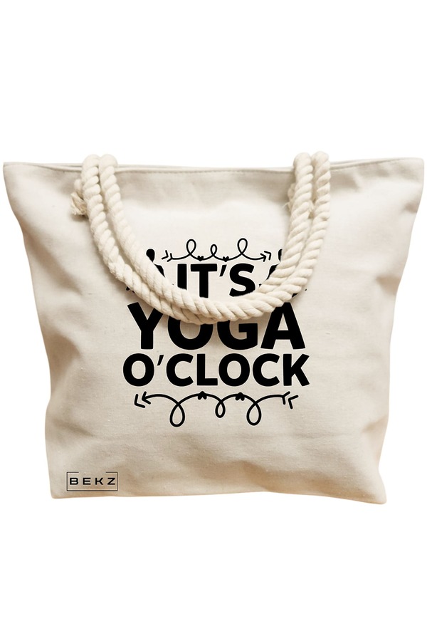 Geanta Canvas Tote pentru femei Yoga It's yoga o'clock, 40x51 cm, Bej, BEKZ® 12 40x51 cm