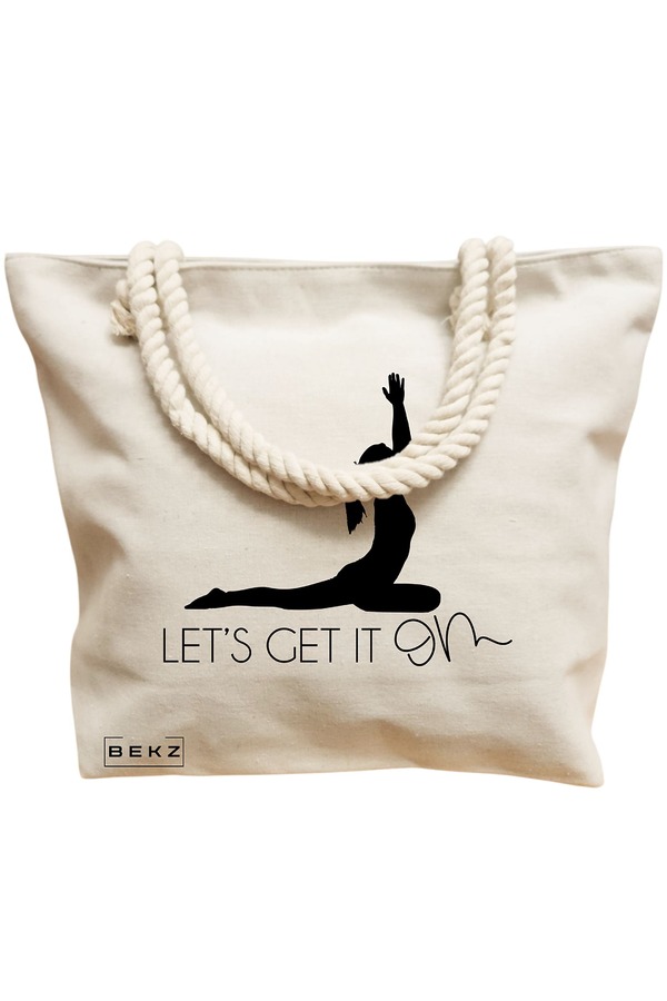 Geanta Canvas Tote pentru femei Yoga Let's get it on, 40x51 cm, Bej, BEKZ® 12 40x51 cm
