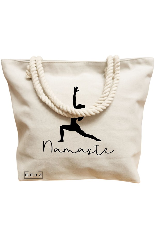 Geanta Canvas Tote pentru femei Yoga Namaste, 40x51 cm, Bej, BEKZ® 12 40x51 cm