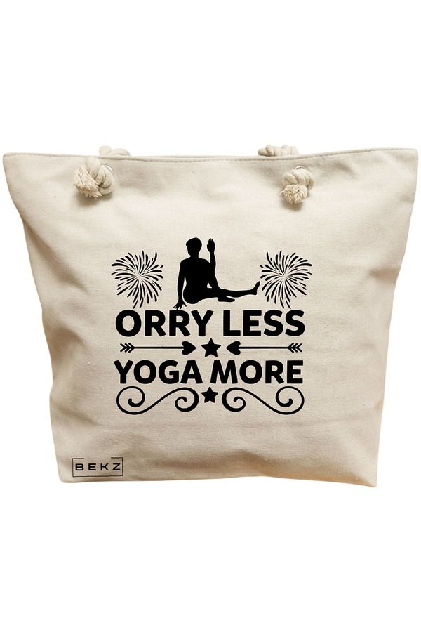 Geanta Canvas Tote pentru femei Yoga Orry less yoga more, 40x51 cm, Bej, BEKZ® 11 Geanta Canvas Tote pentru femei Yoga Orry less yoga more