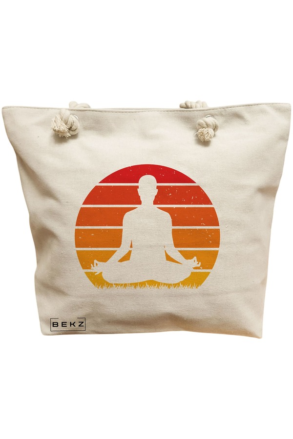 Geanta Canvas Tote pentru femei Yoga 7, 40x51 cm, Bej, BEKZ® 11 Geanta Canvas Tote pentru femei Yoga 7