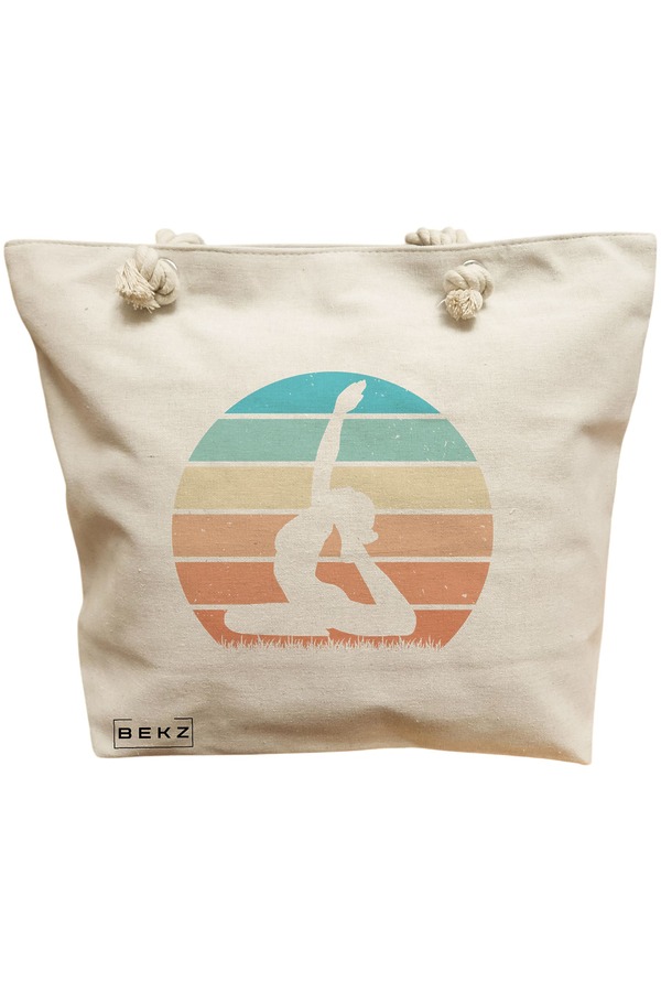 Geanta Canvas Tote pentru femei Yoga 8, 40x51 cm, Bej, BEKZ® 11 Geanta Canvas Tote pentru femei Yoga 8