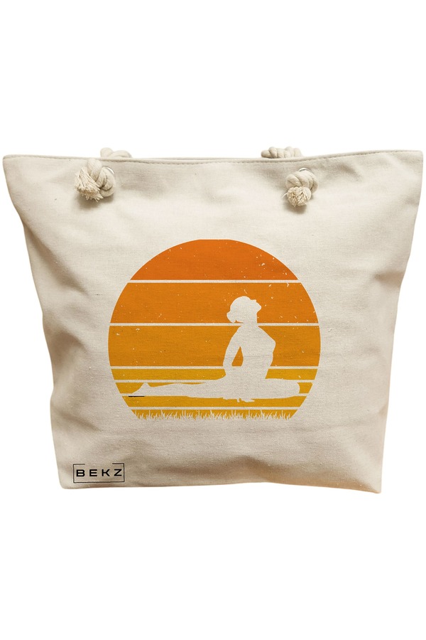 Geanta Canvas Tote pentru femei Yoga 12, 40x51 cm, Bej, BEKZ® 11 Geanta Canvas Tote pentru femei Yoga 12