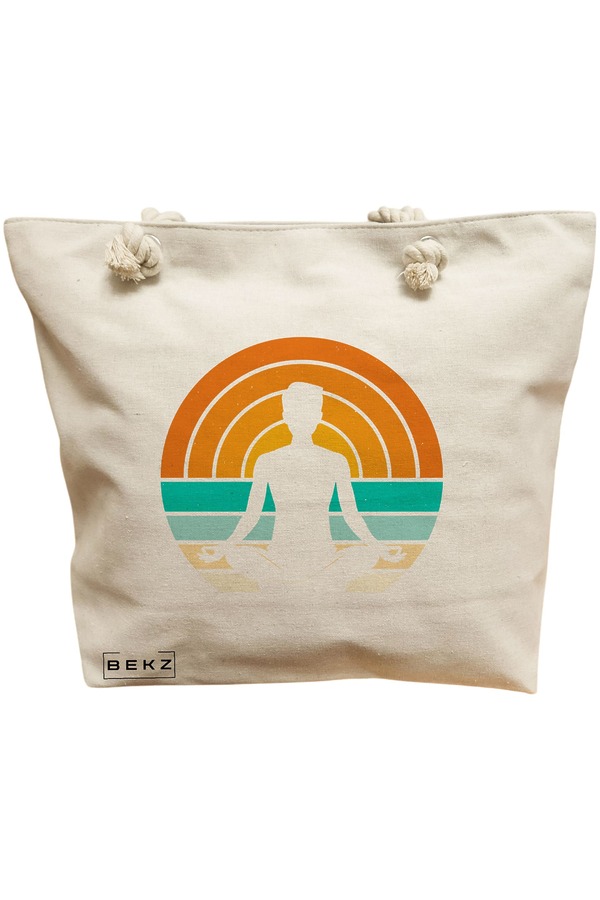 Geanta de Plaja Canvas Tote pentru femei Yoga 14, 40x51 cm, Bej, BEKZ® 11 Geanta Canvas Tote pentru femei Yoga 14