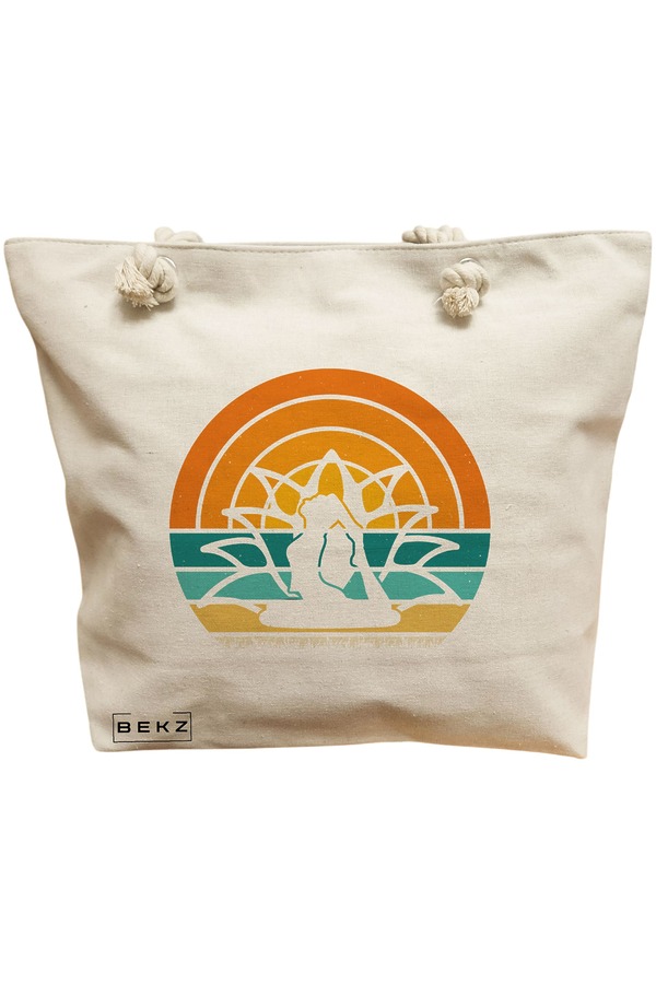 Geanta Canvas Tote pentru femei Yoga 15, 40x51 cm, Bej, BEKZ® 11 Geanta Canvas Tote pentru femei Yoga 15