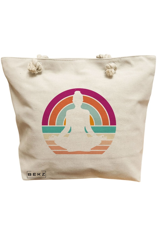 Geanta Canvas Tote pentru femei Yoga 17, 40x51 cm, Bej, BEKZ® 11 Geanta Canvas Tote pentru femei Yoga 17