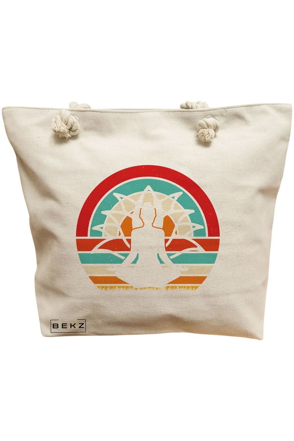 Geanta Canvas Tote pentru femei Yoga 18, 40x51 cm, Bej, BEKZ® 11 Geanta Canvas Tote pentru femei Yoga 18