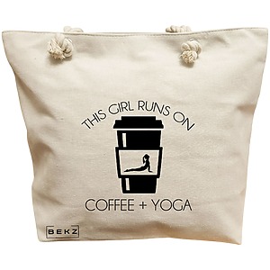 Geanta Canvas Tote pentru femei Yoga This Girl runs on coffe and yoga 2