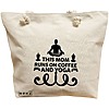 Geanta Canvas Tote pentru femei Yoga This MOM runs on coffe and yoga, 40x51 cm, Bej, BEKZ® 16 Geanta Canvas Tote pentru femei Yoga This MOM runs on coffe and yoga