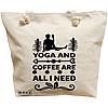 Geanta Canvas Tote pentru femei Yoga and Coffee are all I need, 40x51 cm, Bej, BEKZ® 16 Geanta Canvas Tote pentru femei Yoga and Coffee are all I need