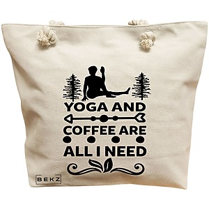 Geanta Canvas Tote pentru femei Yoga and Coffee are all I need