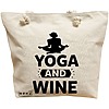 Geanta Canvas Tote pentru femei Yoga and Wine, 40x51 cm, Bej, BEKZ® 16 Geanta Canvas Tote pentru femei Yoga and Wine