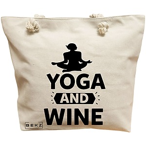 Geanta Canvas Tote pentru femei Yoga and Wine