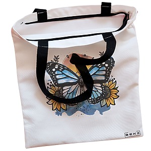 Alternative view of Geanta Canvas Tote pentru femei Blue Butterfly, 38x34.5 cm, Alba, BEKZ®