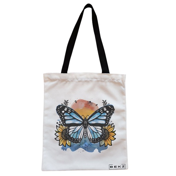 Geanta Canvas Tote pentru femei Blue Butterfly, 38x34.5 cm, Alba, BEKZ® 1 Geanta Canvas Tote pentru femei Blue Butterfly 38x34.5 cm Alba BEKZ®