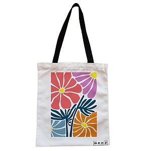 Geanta Canvas Tote pentru femei Boho Style 11, 38x34.5 cm, Alba, BEKZ®