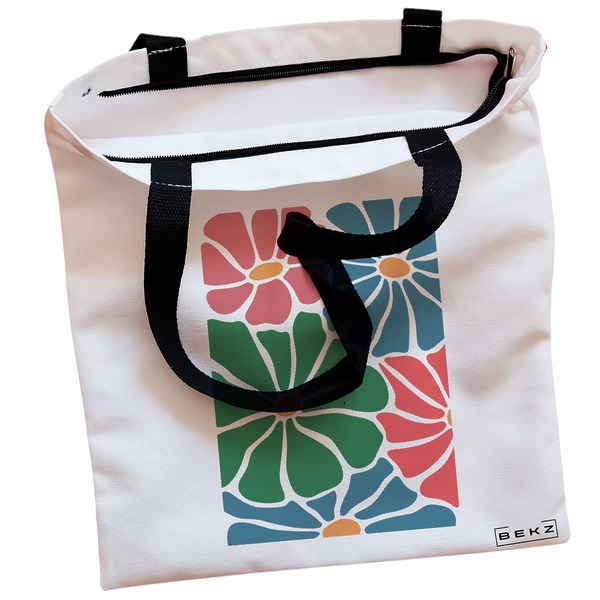 Geanta Canvas Tote pentru femei Boho Style 12 38x34.5 cm Alba BEKZ® 1