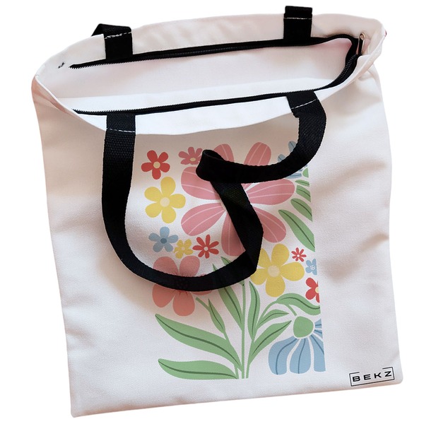 Geanta Canvas Tote pentru femei Boho Style 14 38x34.5 cm Alba BEKZ® 1
