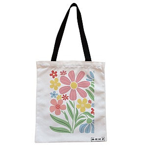 Geanta Canvas Tote pentru femei Boho Style 14, 38x34.5 cm, Alba, BEKZ®