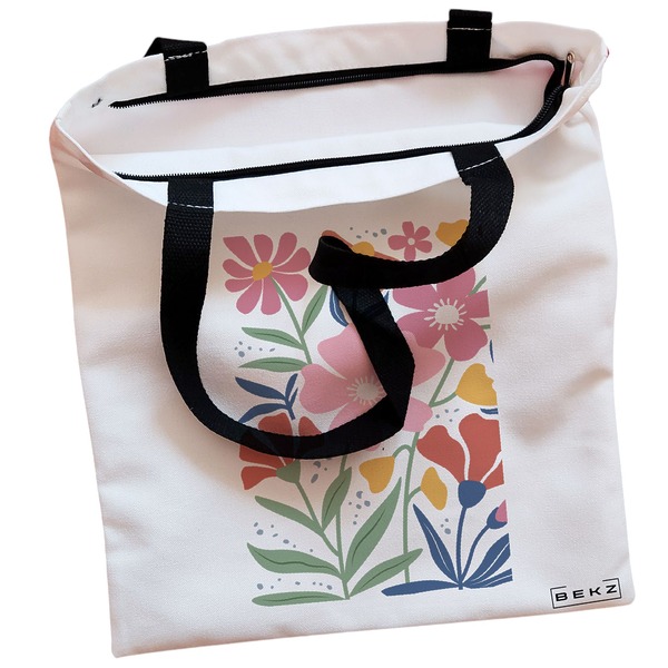 Geanta Canvas Tote pentru femei Boho Style 16 38x34.5 cm Alba BEKZ® 1
