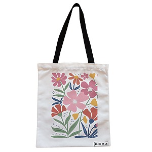 Geanta Canvas Tote pentru femei Boho Style 16, 38x34.5 cm, Alba, BEKZ®