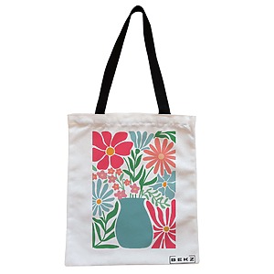Geanta Canvas Tote pentru femei Boho Style 17, 38x34.5 cm, Alba, BEKZ®