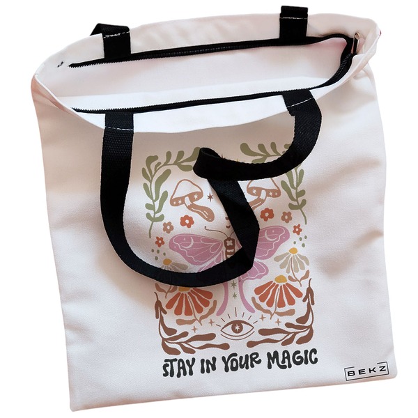 Geanta Canvas Tote pentru femei Boho Style 4, 38x34.5 cm, Alba, BEKZ® 2 Geanta Canvas Tote pentru femei Boho Style 4 38x34.5 cm Alba BEKZ® 1