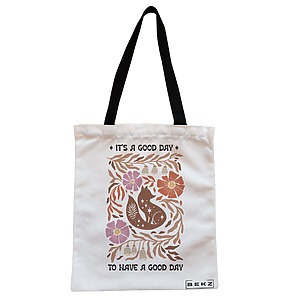 Geanta Canvas Tote pentru femei Boho Style 5, 38x34.5 cm, Alba, BEKZ®
