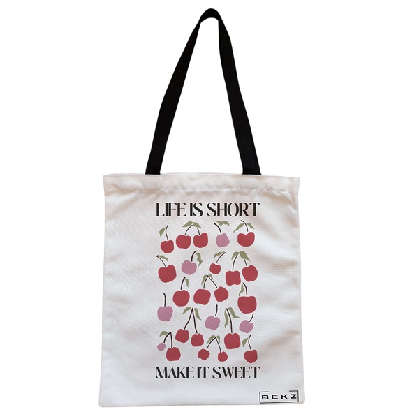 Geanta Canvas Tote pentru femei Boho Style 6 38x34.5 cm Alba BEKZ®