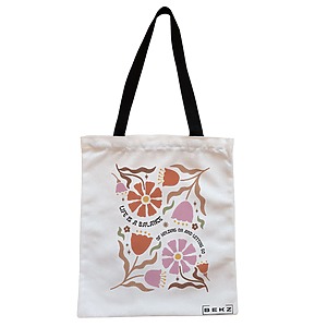 Geanta Canvas Tote pentru femei Boho Style 7, 38x34.5 cm, Alba, BEKZ®