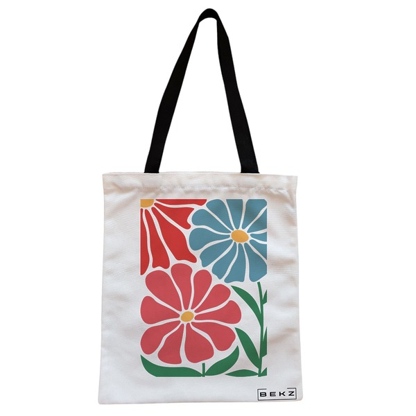 Geanta Canvas Tote pentru femei Boho Style 9 38x34.5 cm Alba BEKZ®